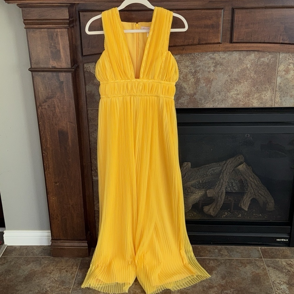 Anthropologie Hutch Pleated Tulle Jumpsuit bright yellow statement bold size 2 - Picture 10 of 14